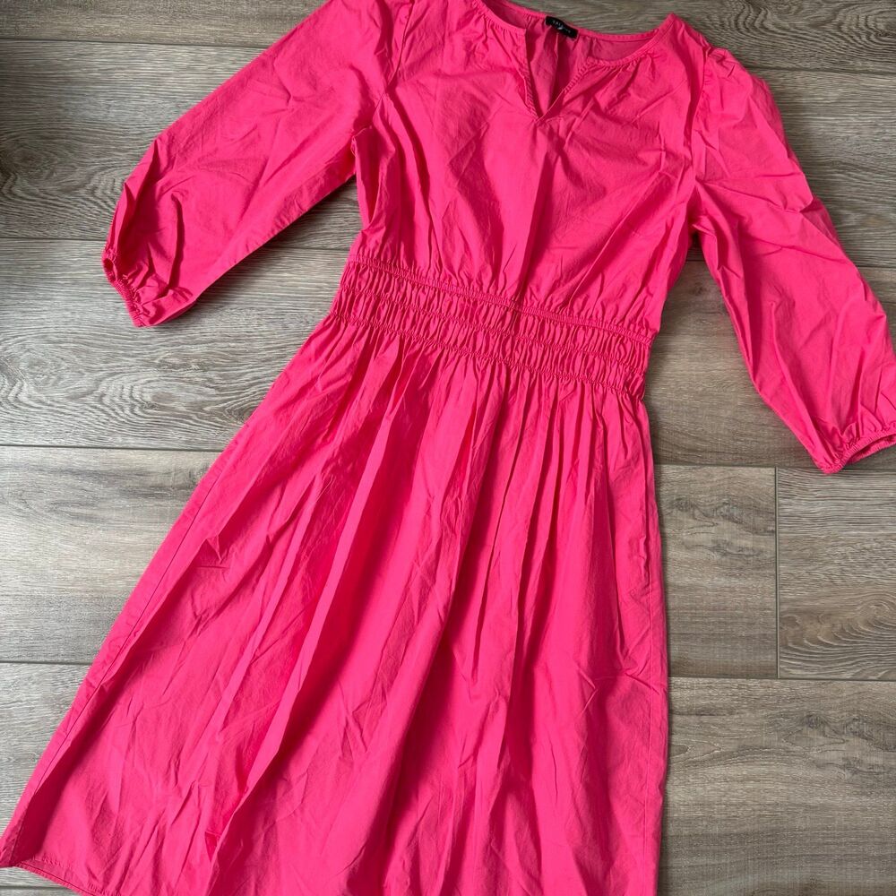 Talbots Smocked Poplin Midi Dress